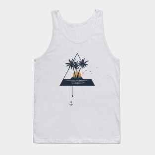 Island. Palms In Triangle. Beach, Summer, Vacation. Creative Illustration Tank Top